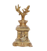 Brass Tulsi plant idol with tall tree trunk shape, detailed pot base, 6 inch