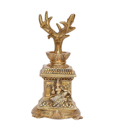 Brass Tulsi plant idol with tall tree trunk shape, detailed pot base, 6 inch