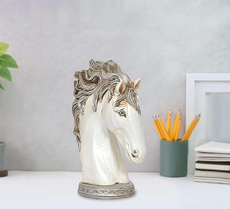 Polyresin White Horse Head for Home Decor (Height: 12.5 Inch)
