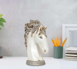 White Polyresin Horse Head for Home Decor Office (Height: 12.5 Inch)