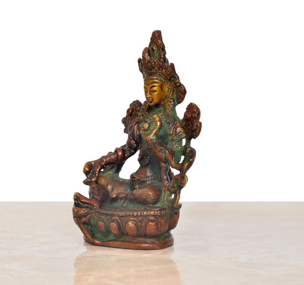 Brass Tara Devi Statue (Height 3.5 Inches) Study Setting