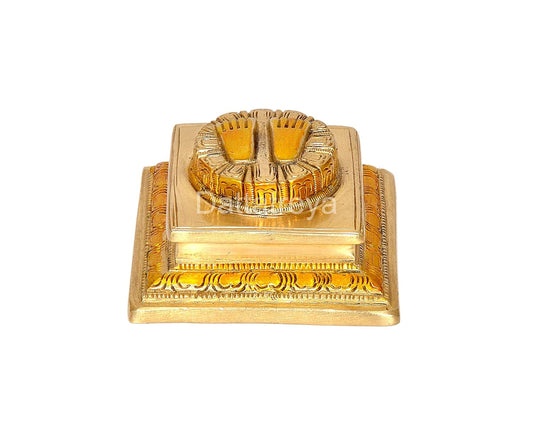 Lakshmi Charan Paduka Divine Footprints of Goddess Lakshmi for Wealth and Prosperity Brass Finish (Length: 2 Inches)