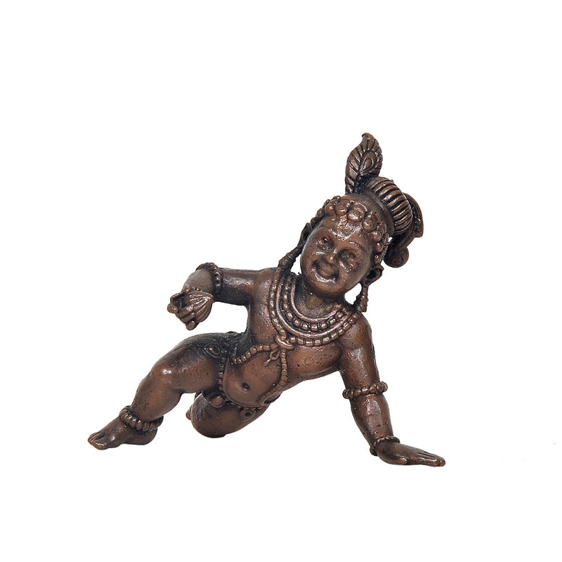 Copper Lord Bal Gopal Krishna Laddu Gopal Idol Statue | for Pooja Home Decor Mandir | (Height 2.5 Inch)