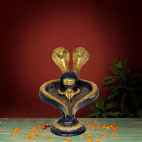 Messingfarbene Shiva-Ling-Statue mit Schlangen, 7 Zoll hoch