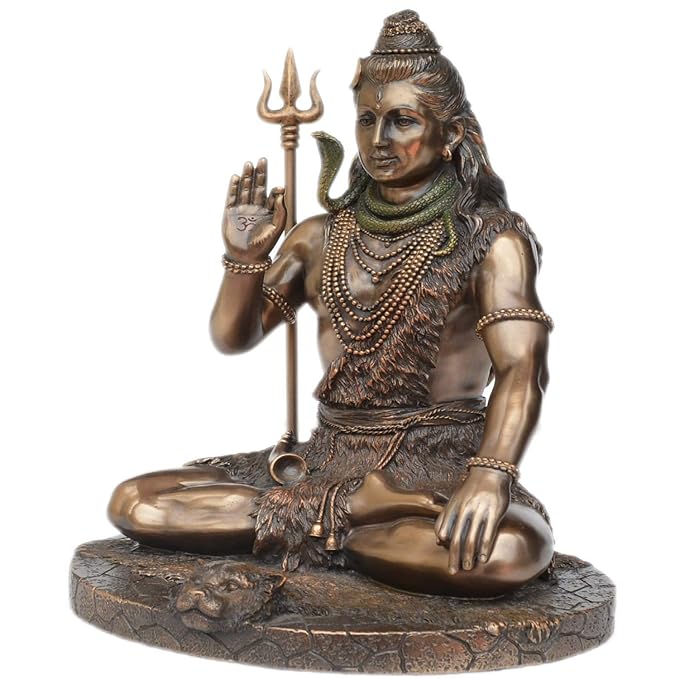 Art Polyresin Handcrafted Indian Fengshui Hand Painted 10" Copper Finish God Sitting Shiva Idol for Living Room Bedroom and Office Decor