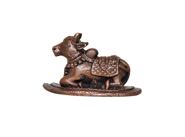 Copper Nandi Cow Statue Idol Murti On Base Decorative Item for Home | Height : 1 Inch