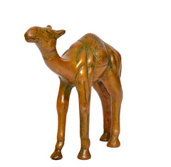 Brass camel figurine front view, raised head and decorative metal finish
