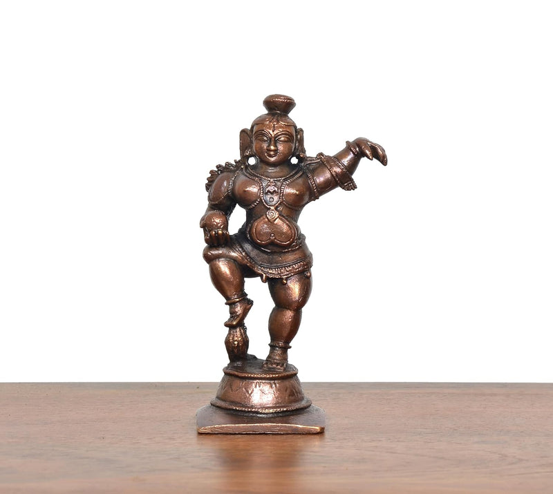 Copper Dancing Bal Krishna with Laddu  Showpiece (Height 4 Inch)