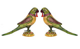 Iron parrot statue set of 2, facing each other on round gold bases, multicolor