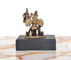 Panchaloha Vishnu Lakshmi on Garuda idol, golden back view, Garuda wings, dark base
