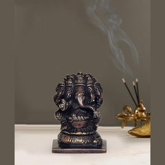 Brass Panchmukhi Ganesha idol, side-front view, dark bronze finish, 7 cm
