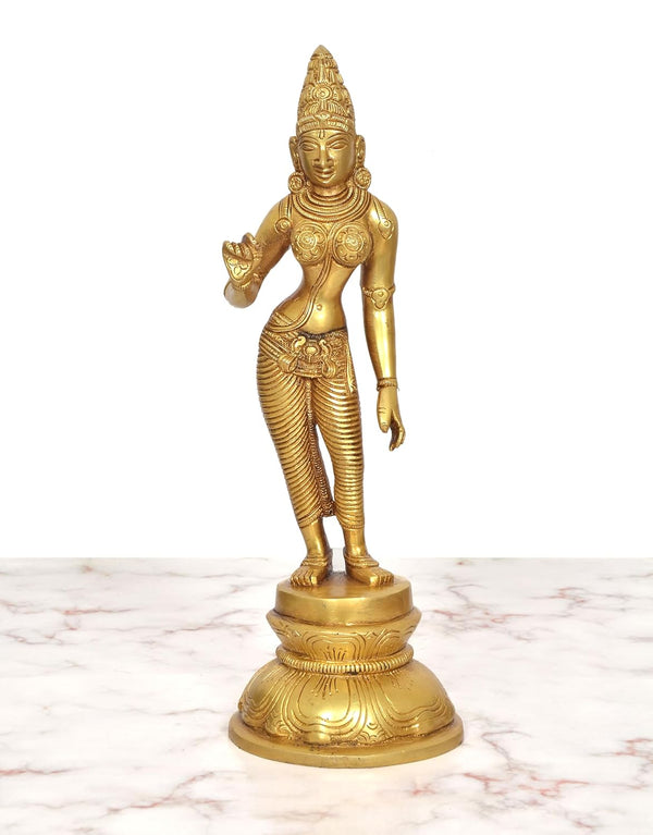Brass Devi Uma Parvati Statue (Height: 12.5 Inch) Study Setting