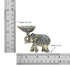 Brass elephant diya dimensions: 2.5 in height, 3 in width, oil bowl top