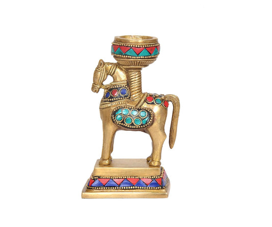 Brass Horse Diya Oil Lamp Decorative Item (Height 5.5 Inch)