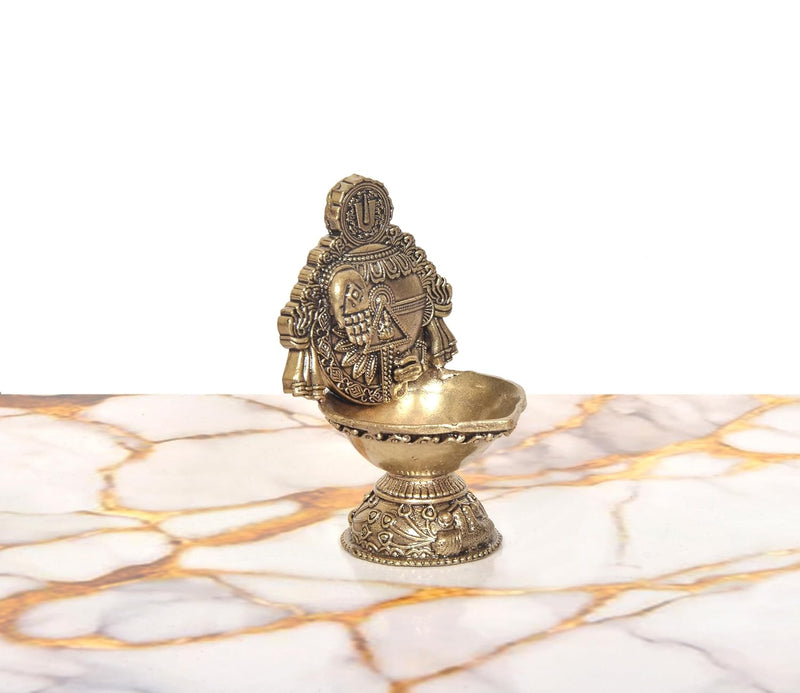 Bronze Oil Lamp Lord Venkateshwara Symbols Figurine (Height:4 Inch)