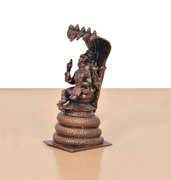 Copper God Lakshmi Narasimhar Under The Sheshnag Idol (Height 4 Inch) Study Setting
