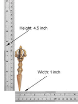 Brass furba phurpa: height 4.5 in, width 1 in, pointed tip with crown hilt
