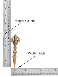 Brass furba phurpa: height 4.5 in, width 1 in, pointed tip with crown hilt