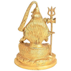 Brass Shiva statue in Ashirwad mudra, side view holding trident and long hair
