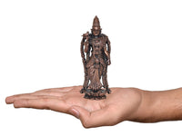 Copper Meenakshi Idol statue, held on open palm, 4 inch