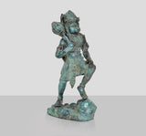 Hanuman Ji bronze statue, turquoise patina, full standing figure with raised mace
