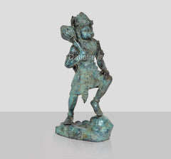 Hanuman Ji bronze statue, turquoise patina, full standing figure with raised mace
