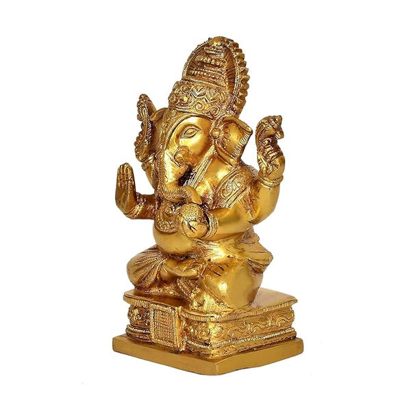 Brass Ganesha Ganesh Ganpati Idol Statue Murti for Home Office Shop, Height : 7.25 inch