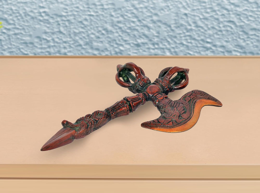 Brass Handmade Parashu Phurba Dorje Dagger (Height: 8 inch) (Multicolor 1)