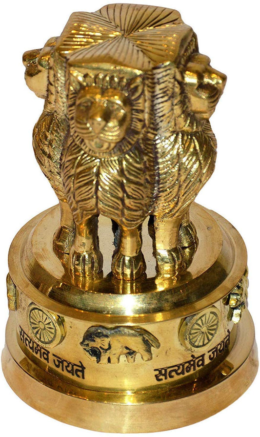 Brass Ashoka Stambh Emblem Memento Sculpture Home Office Desk Artwork Showpiece