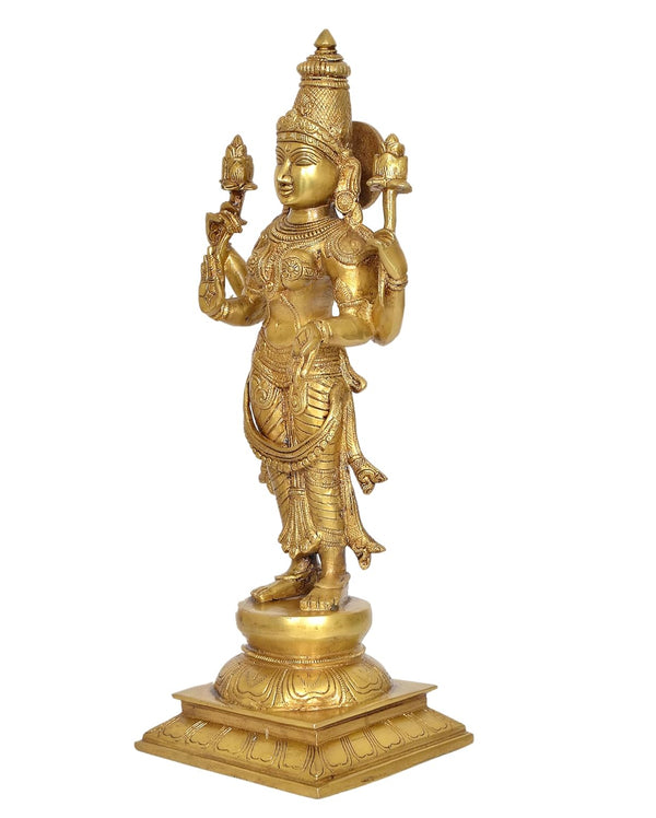 Brass Standing Lakshmi Goddess Laxmi for Home Pooja Home and Office Decor (Height: 17 Inch) Study Setting