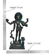 15 inch Shiva Bhikshatana sculpture with teal patina; height and width shown