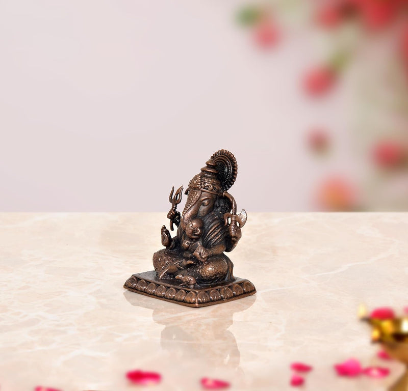 Copper Lord Ganesha Ganpati Idol Vinayak Religious Statue Copper Murti Multicolor (Height 2.5 Inch)