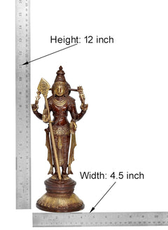 Brass Kartikeya Murugan murti, height and width shown in image