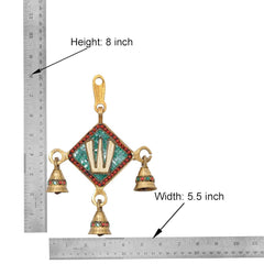 Brass wall hanging Balaji idol with teal-red diamond center; height 8 in, width 5.5 in