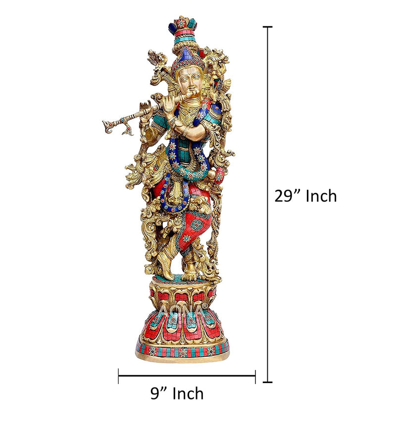 AONA Brass Krishna Idol Krishna Idol Statue Idol Use Multicolour Stone Home Decor Height 29 inches