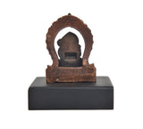 Rückansicht Hanuman-Idol, kupferfarben, ovaler Schmuckrahmen, schwarzer Sockel
