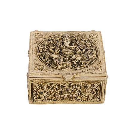 Brass Ganesha Decorative Box for Jewellery and Keepsakes in Gold Color (Height:2 Inches)