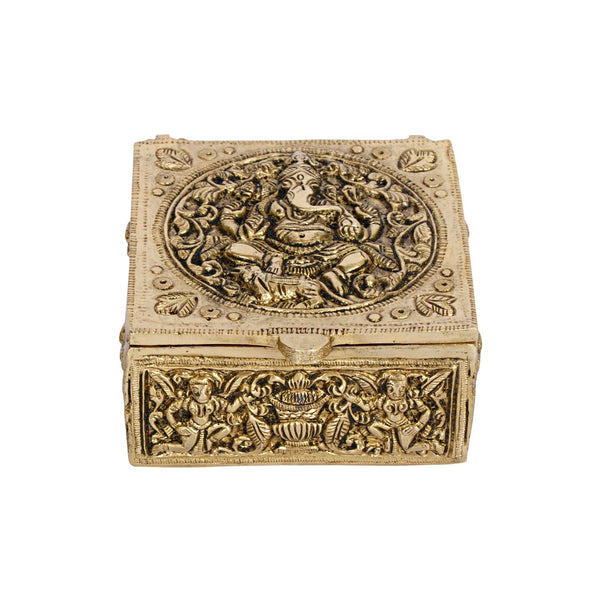 Brass Ganesha Decorative Box for Jewellery and Keepsakes in Gold Color (Height:2 Inches)