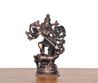 Copper goddess Mahishasura Mardini statue, 5-inch, three-quarter view with shield details