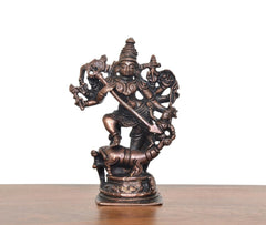 Copper goddess Mahishasura Mardini statue, 5-inch, three-quarter view with shield details