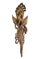 Brass Naga Kanya statue from side/back, serpent-hood crown, wings and swirling hanging ornaments