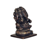 Brass Panchmukhi Ganesha idol, angled view, dark bronze finish, 7 cm