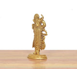 Shreenathji brass statue side view, intricate detailing and round pedestal base
