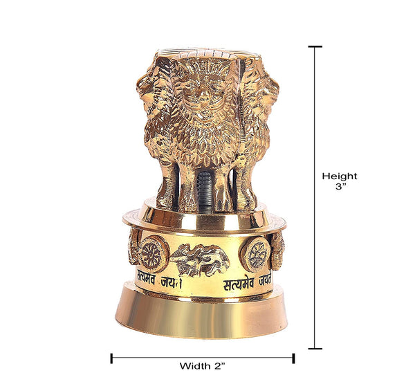 Brass Ashoka Stambh Emblem India Ashok Chakra Pillar Memento Sculpture Home Office Desk Artwork Showpiece, Size : 3 inch