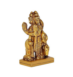 Trimurti idol statue in gold tone, seated posture with symbolic hands, 3 inch