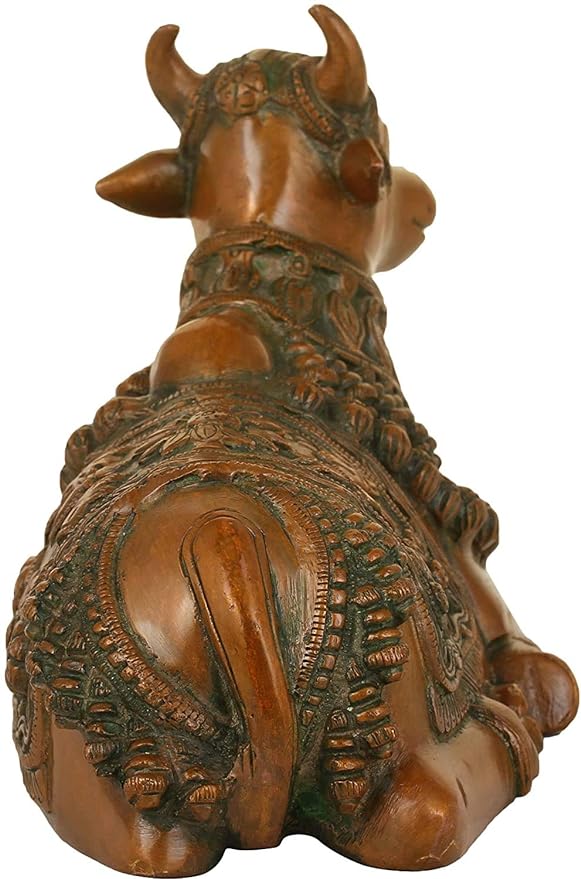Brass Nandi-The Vehical of Lord Shiva, Height: 6 Inch Study Setting