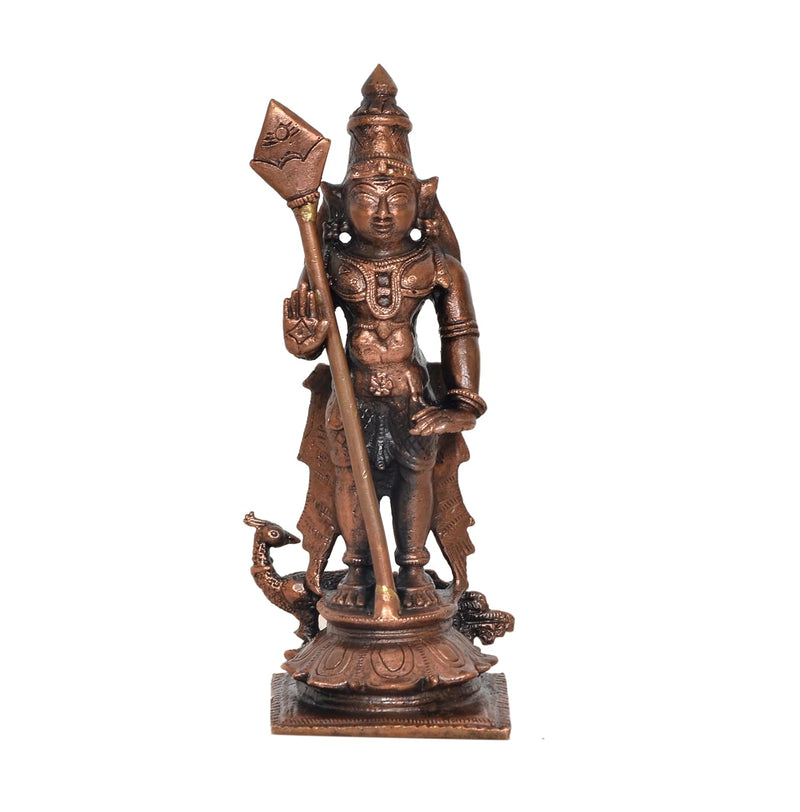 Copper Standing Lord Kartikeya Murugan Murti (Height 4.5 Inch)