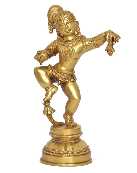 Brass Dancing Baby Krishna Bal Gopal Krishna Laddu Gopal Idol Statue | for Pooja Home Decor Mandir | (Height 11 Inch)