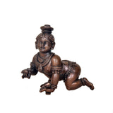 Bal Gopal Krishna laddu idol, dark copper bronze figure, front view, 4 inch height