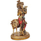 Resin Lord Krishna with Cow Idol Statue | Home Decor | Multicolour | Height 11 Inches